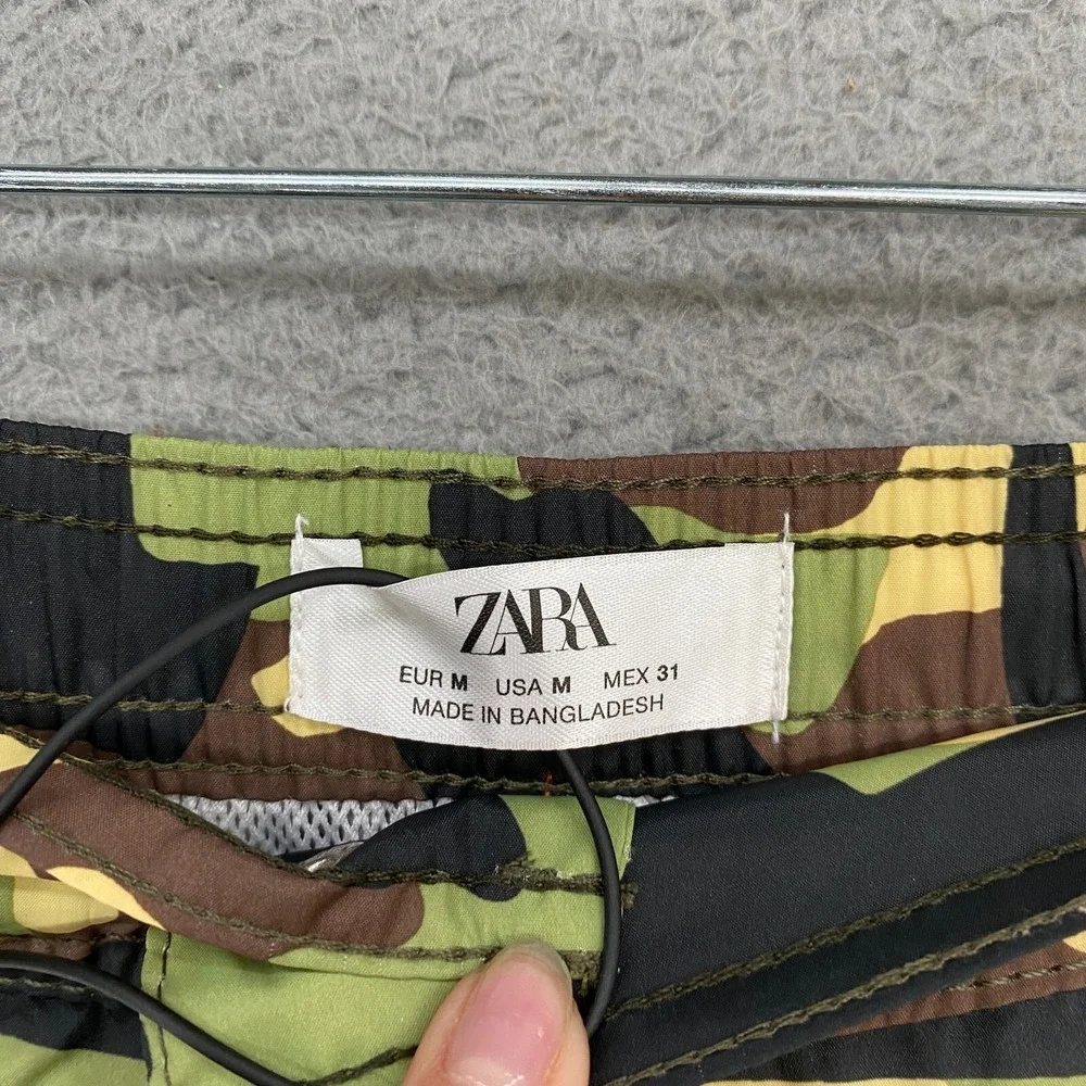 Zara Swim Trunks Mens Medium Camo Green Black Pockets‎ Swim Beach Lightweight